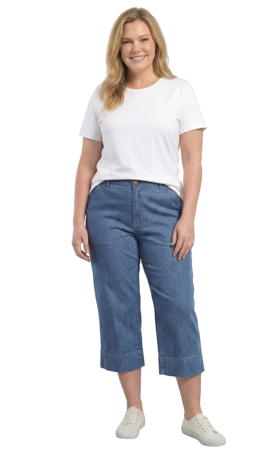 Women's Straight Leg Denim Capri Pants — Lightweight Cotton Blend