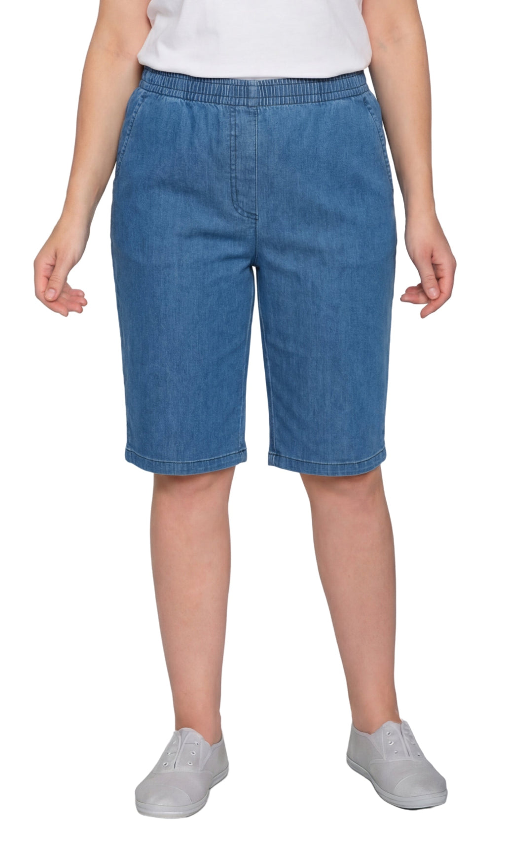 Women's Easy Pull-On Bermuda Shorts in Denim and Twill