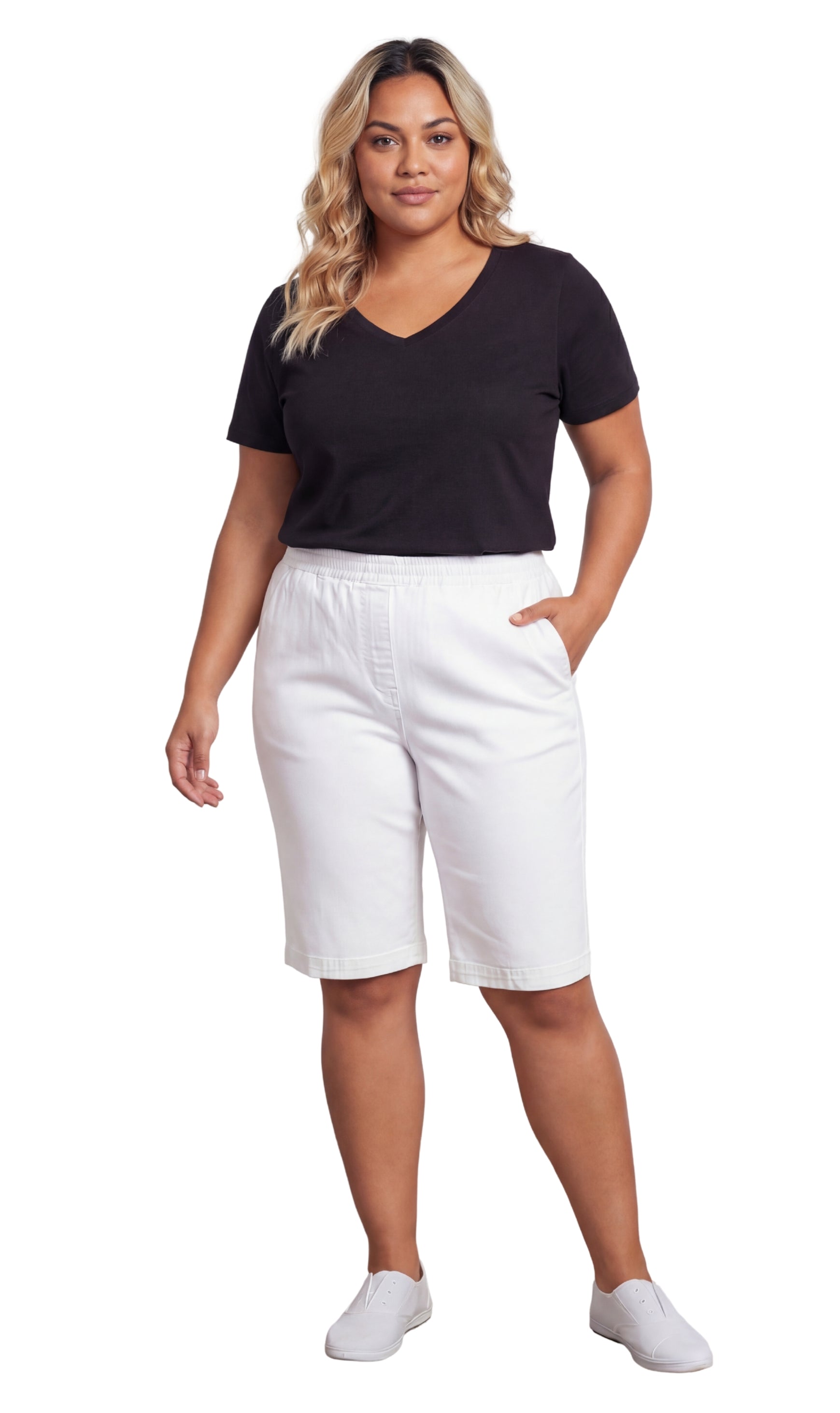 Women's Easy Pull-On Bermuda Shorts in Denim and Twill
