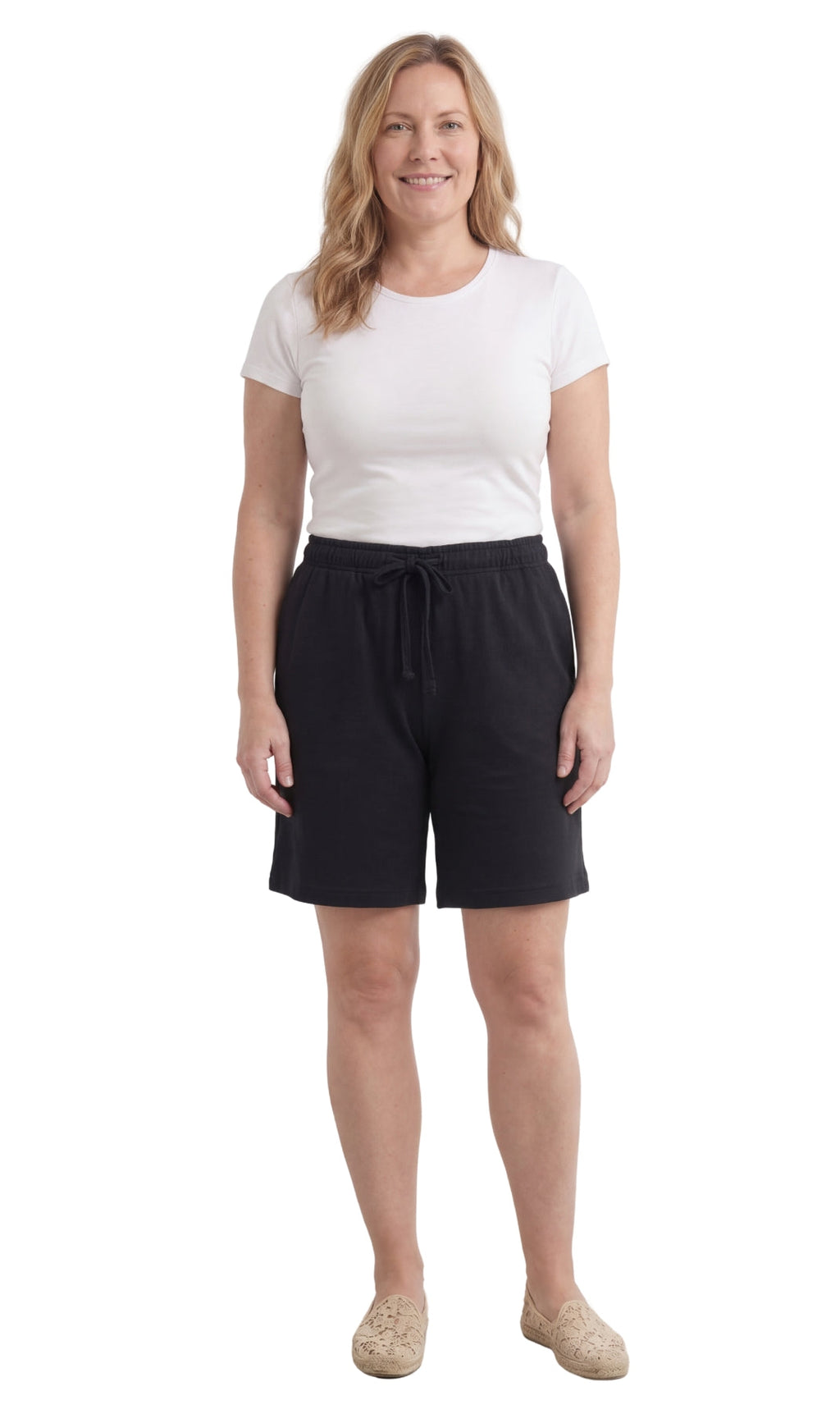 Women's 100% Cotton Interlock Knit Shorts — Elastic Waist with Drawstring