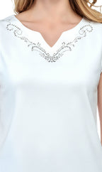 Women's Rhinestone Notch V-Neck Sleeveless Knit Tank Top