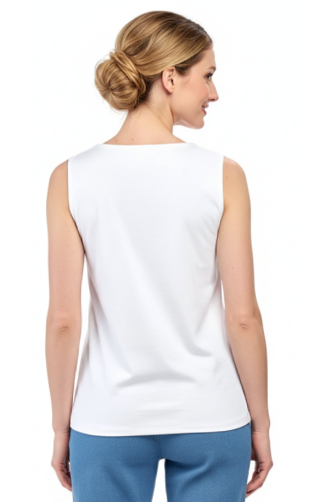 Women's Rhinestone Notch V-Neck Sleeveless Knit Tank Top