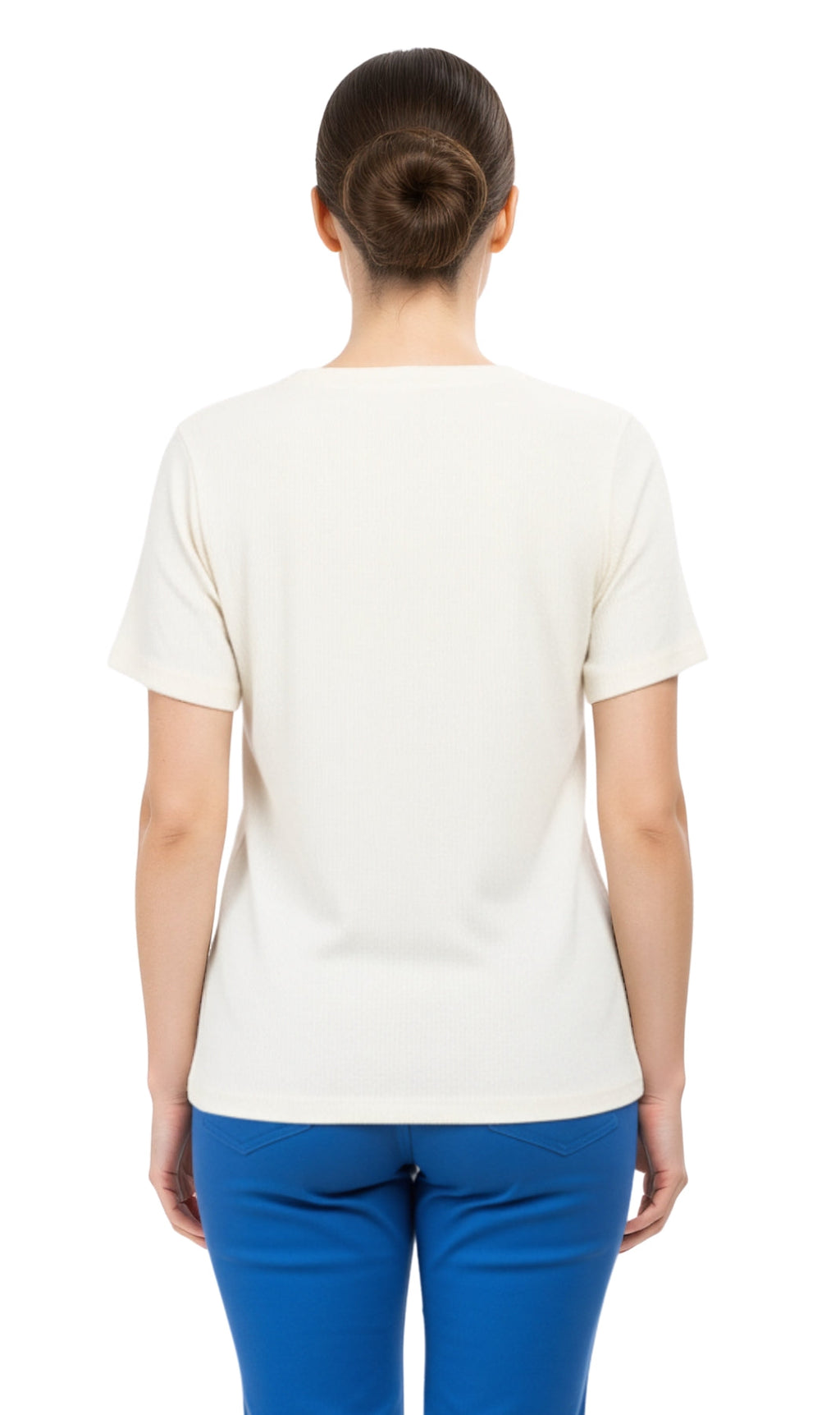 Women's Short Sleeve Textured Knit T-Shirt — Jewel Neckline Cotton Blend