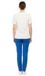 Women's Short Sleeve Textured Knit T-Shirt — Jewel Neckline Cotton Blend