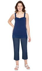 Women's Lace Trim Sleeveless Cotton Blend Tank Top
