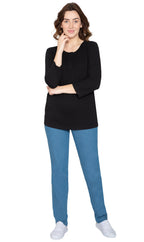 Women's 3/4 Sleeve Henley Top — Cotton Blend with Button Placket