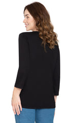 Women's 3/4 Sleeve Henley Top — Cotton Blend with Button Placket