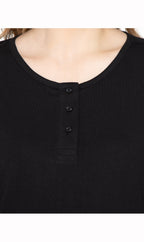 Women's 3/4 Sleeve Henley Top — Cotton Blend with Button Placket