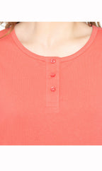 Women's 3/4 Sleeve Henley Top — Cotton Blend with Button Placket
