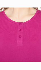 Women's 3/4 Sleeve Henley Top — Cotton Blend with Button Placket