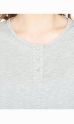 Women's 3/4 Sleeve Henley Top — Cotton Blend with Button Placket