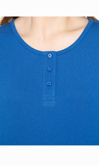 Women's 3/4 Sleeve Henley Top — Cotton Blend with Button Placket