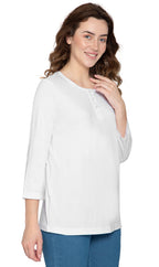 Women's 3/4 Sleeve Henley Top — Cotton Blend with Button Placket