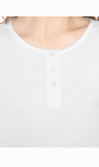 Women's 3/4 Sleeve Henley Top — Cotton Blend with Button Placket