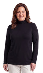 Women's Long Sleeve Mock Neck Top — Lightweight Cotton Blend