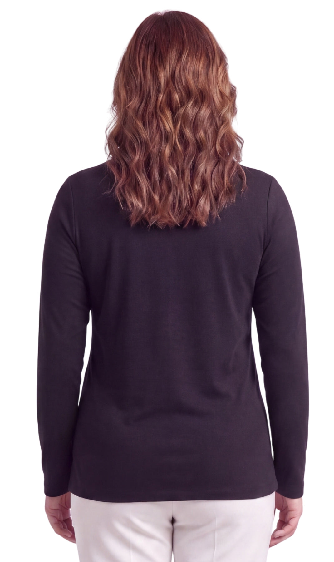 Women's Long Sleeve Mock Neck Top — Lightweight Cotton Blend