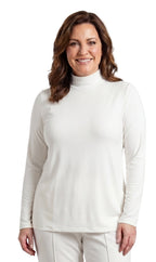Women's Long Sleeve Mock Neck Top — Lightweight Cotton Blend