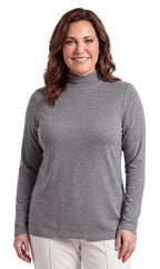 Women's Long Sleeve Mock Neck Top — Lightweight Cotton Blend