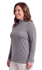 Women's Long Sleeve Mock Neck Top — Lightweight Cotton Blend