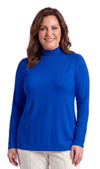 Women's Long Sleeve Mock Neck Top — Lightweight Cotton Blend