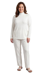 Women's Long Sleeve Mock Neck Top — Lightweight Cotton Blend