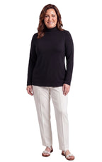 Women's Long Sleeve Mock Neck Top — Lightweight Cotton Blend