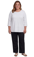 Women's 3/4 Sleeve Ribbed Crew Neck Cotton Top