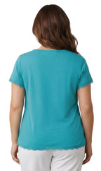 Women's Short Sleeve V-Neck Tee with 3-Button Henley Placket