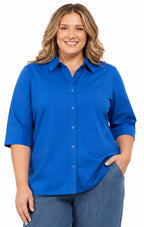Women's 3/4 Sleeve Button-Down Camp Shirt — Collared Regular Fit