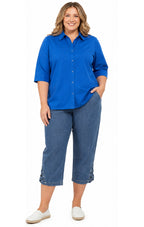 Women's 3/4 Sleeve Button-Down Camp Shirt — Collared Regular Fit