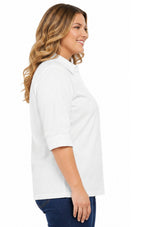 Women's 3/4 Sleeve Button-Down Camp Shirt — Collared Regular Fit