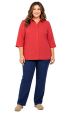 Women's 3/4 Sleeve Button-Down Camp Shirt — Collared Regular Fit