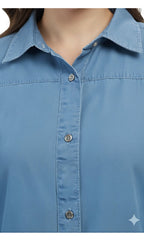 Women's Long Sleeve Denim Tunic Top — Button Front All Season Wear