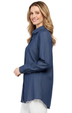 Women's Long Sleeve Denim Tunic Top — Button Front All Season Wear