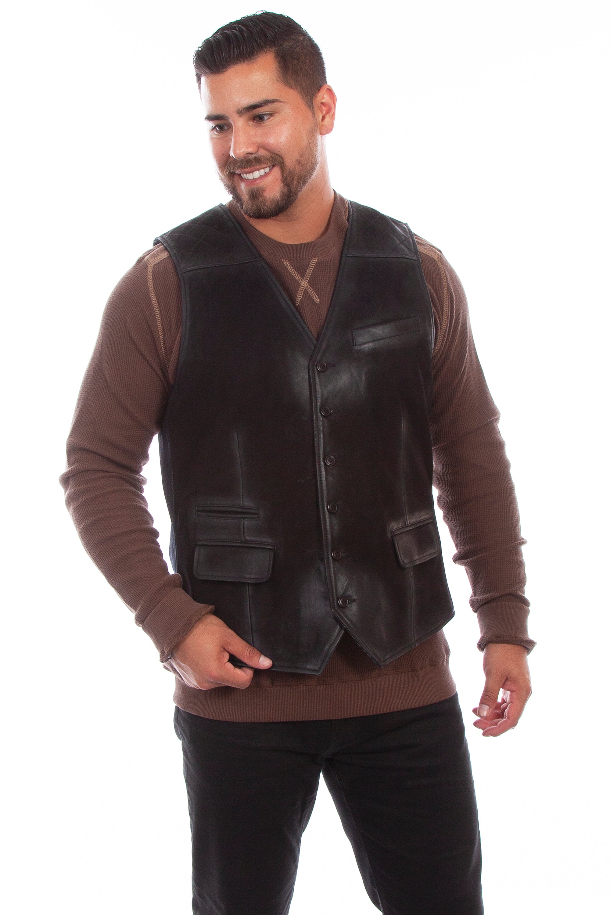 LEATHER W/DENIM VEST