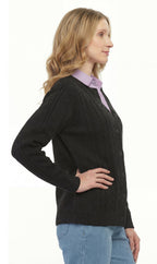 Women's Classic Button Front Cable Knit Cardigan — Soft Acrylic