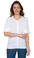 Women's Button Front Cardigan with Elbow Cuff Detail — Soft Knit