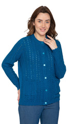 Women's Button Front Crochet Pointelle Cardigan with Pockets