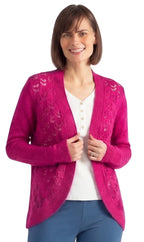 Women's Open Front Pointelle Shrug — Curved Hem Soft Acrylic