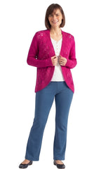 Women's Open Front Pointelle Shrug — Curved Hem Soft Acrylic