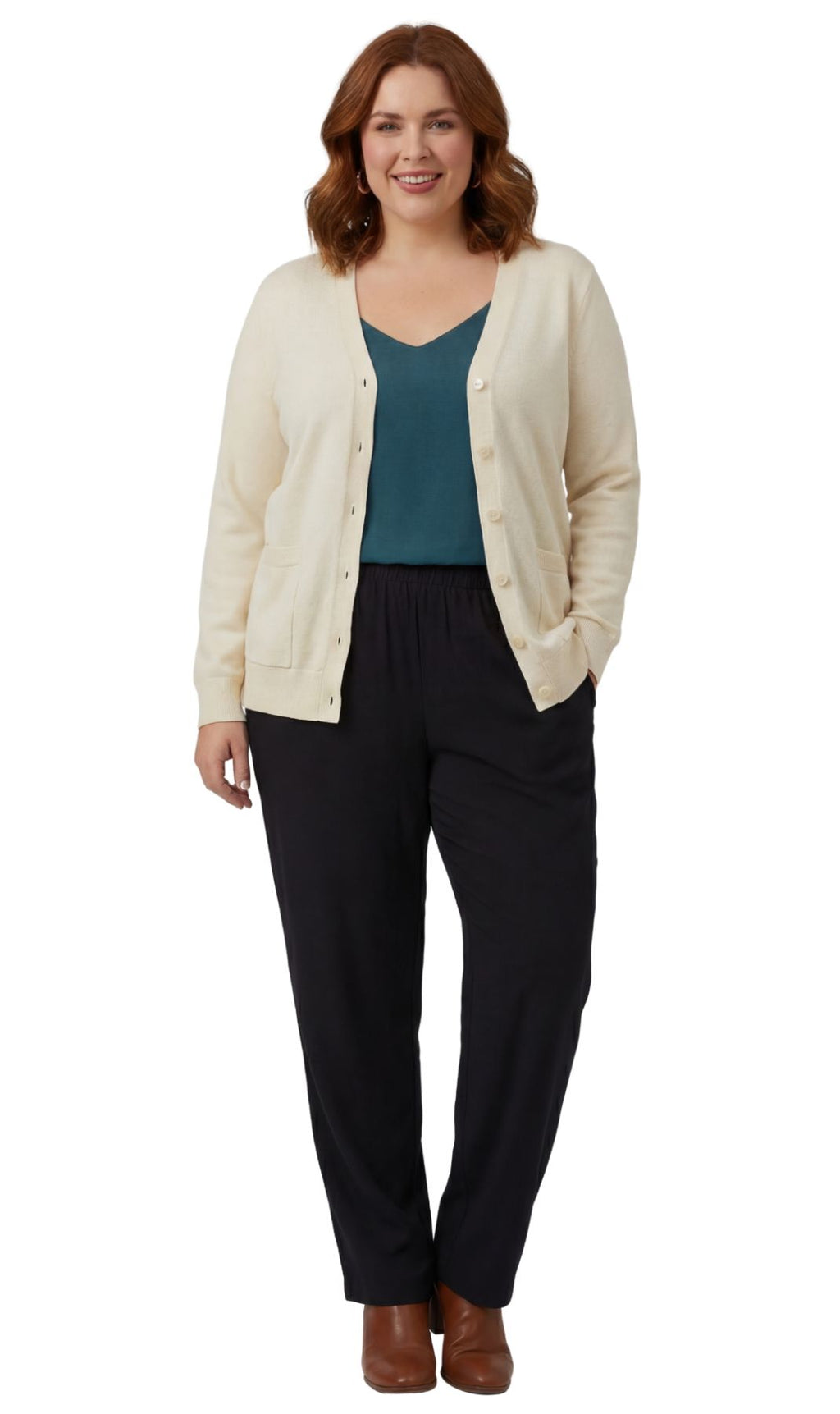 Women's Button Front Cardigan Crewneck Sweater with Pockets — Cotton Soft