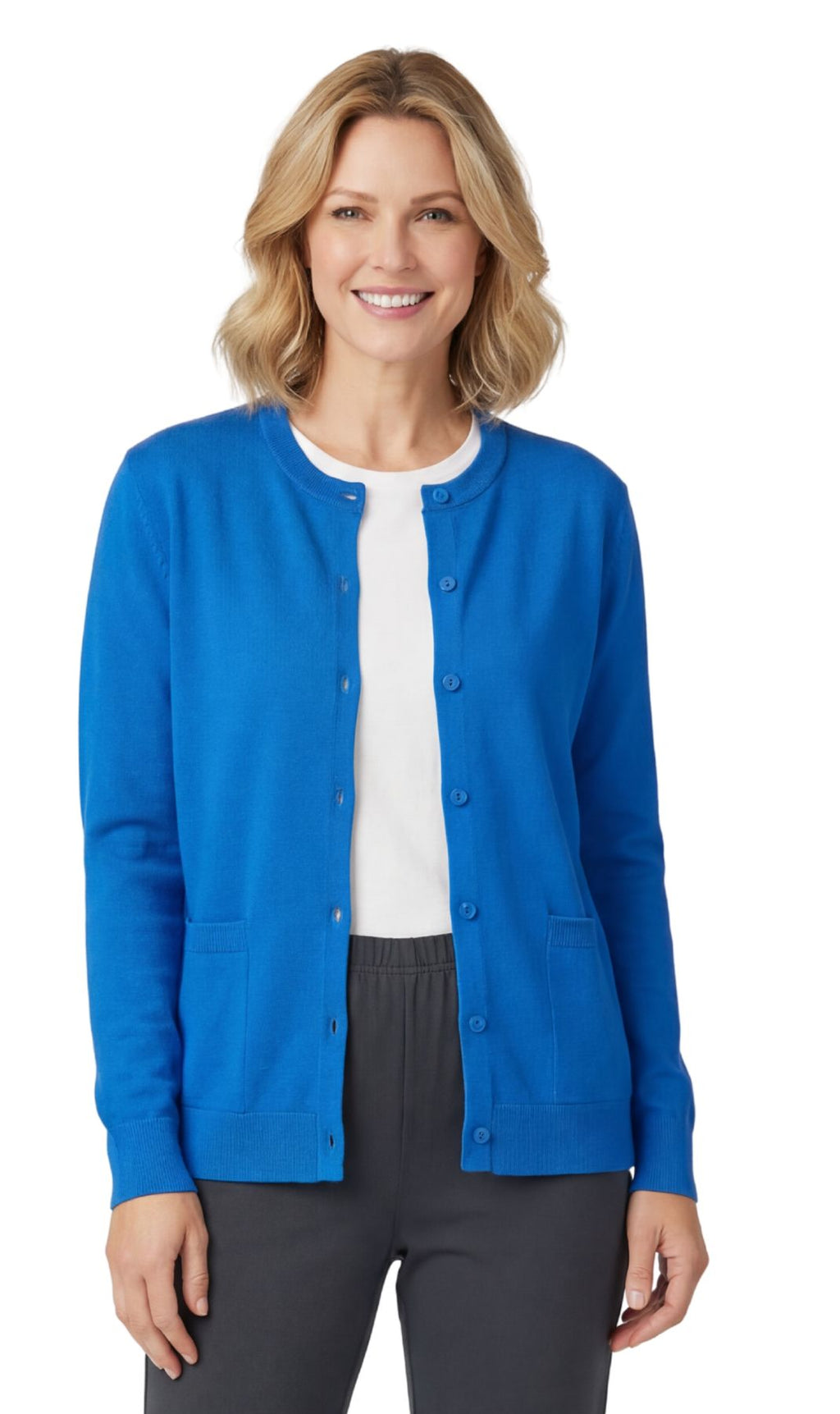 Women's Button Front Cardigan Crewneck Sweater with Pockets — Cotton Soft