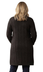 Women's Cable Knit Duster Cardigan with Pockets — Open Front Longline