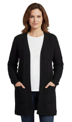 Women's Cable Knit Duster Cardigan with Pockets — Open Front Longline