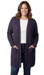 Women's Cable Knit Duster Cardigan with Pockets — Open Front Longline