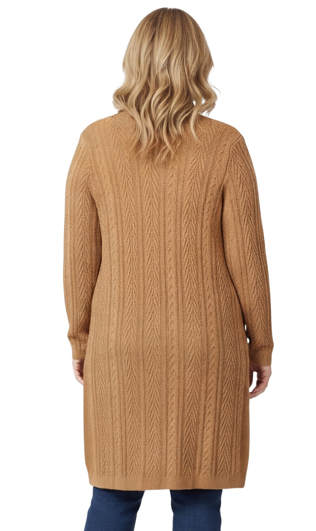 Women's Cable Knit Duster Cardigan with Pockets — Open Front Longline