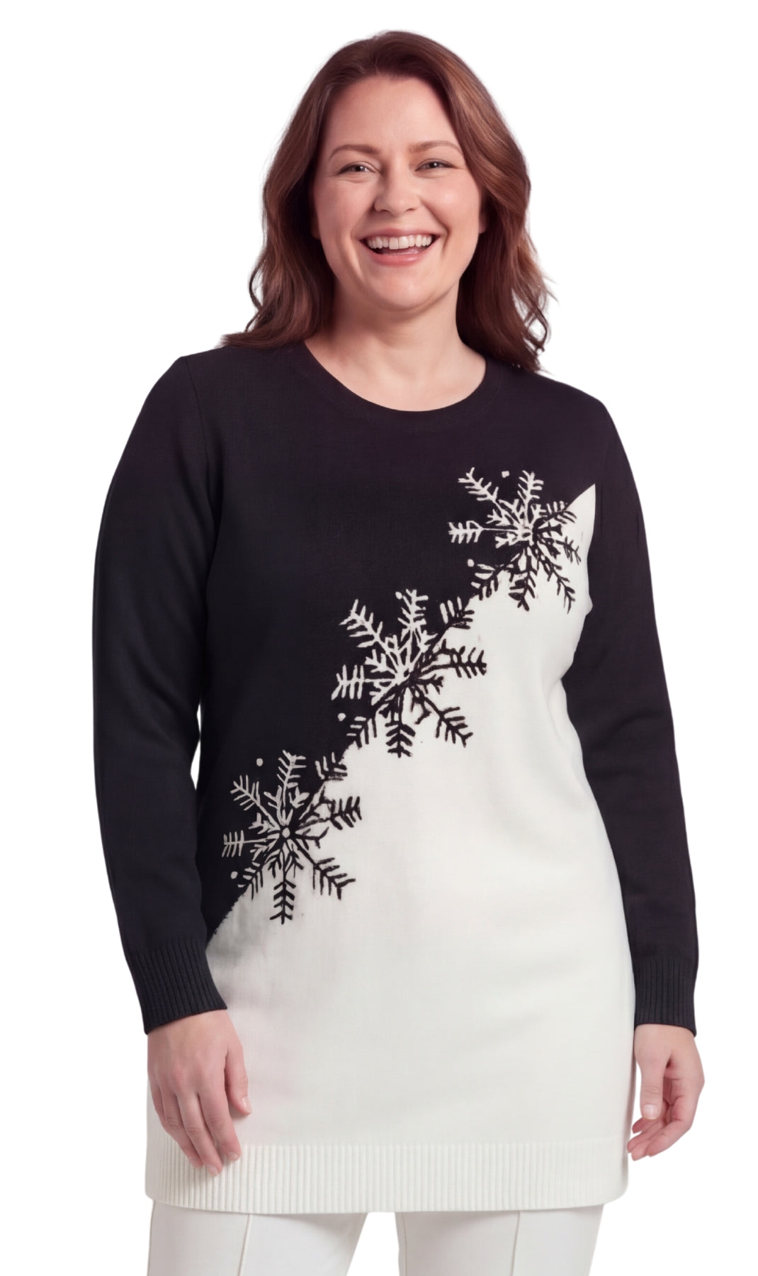 Women's Snowflake Color Block Holiday Crewneck Sweater — 100% Acrylic