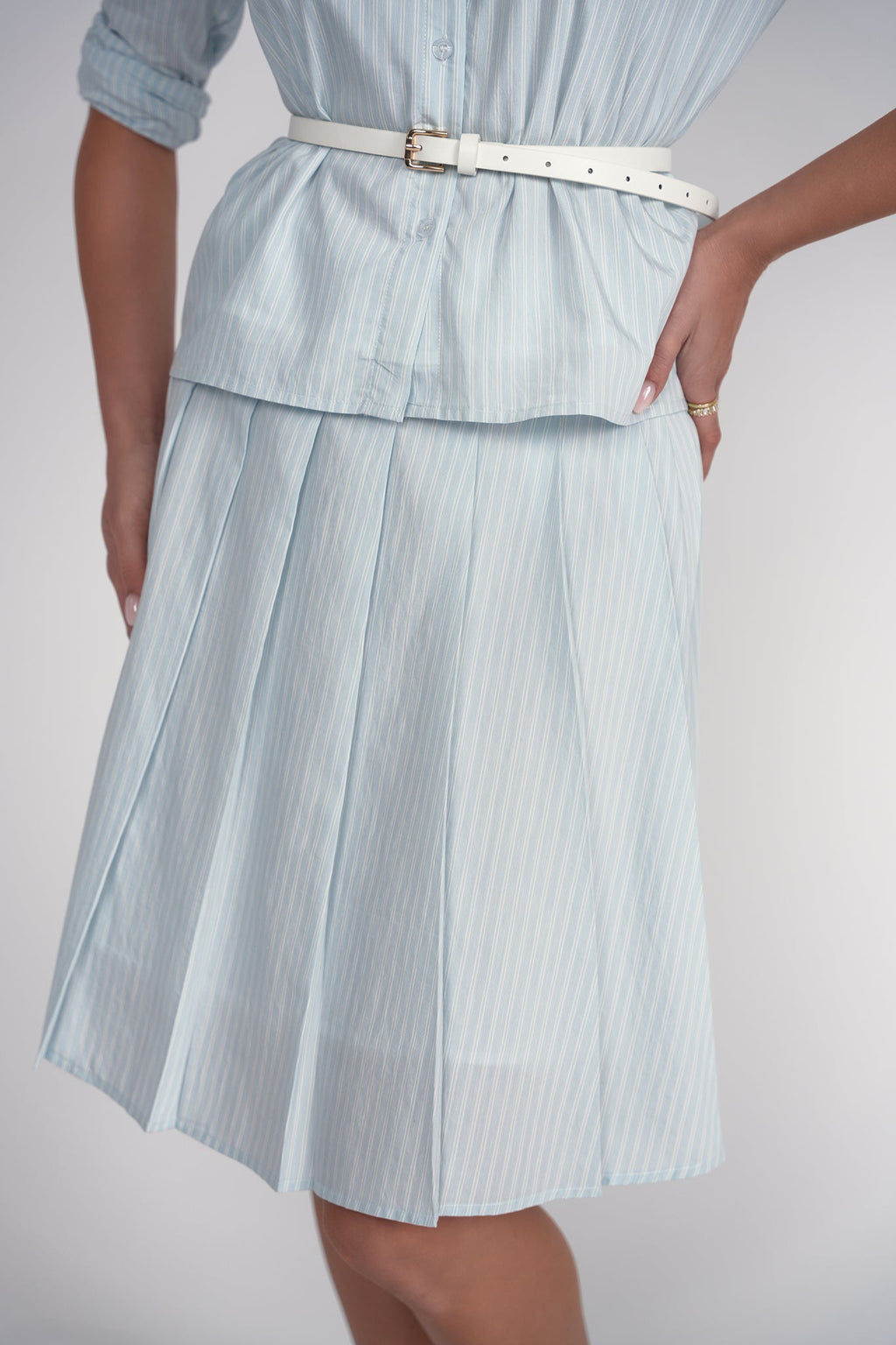 Pleated Skirt 25"- Light Blue Pinstripes