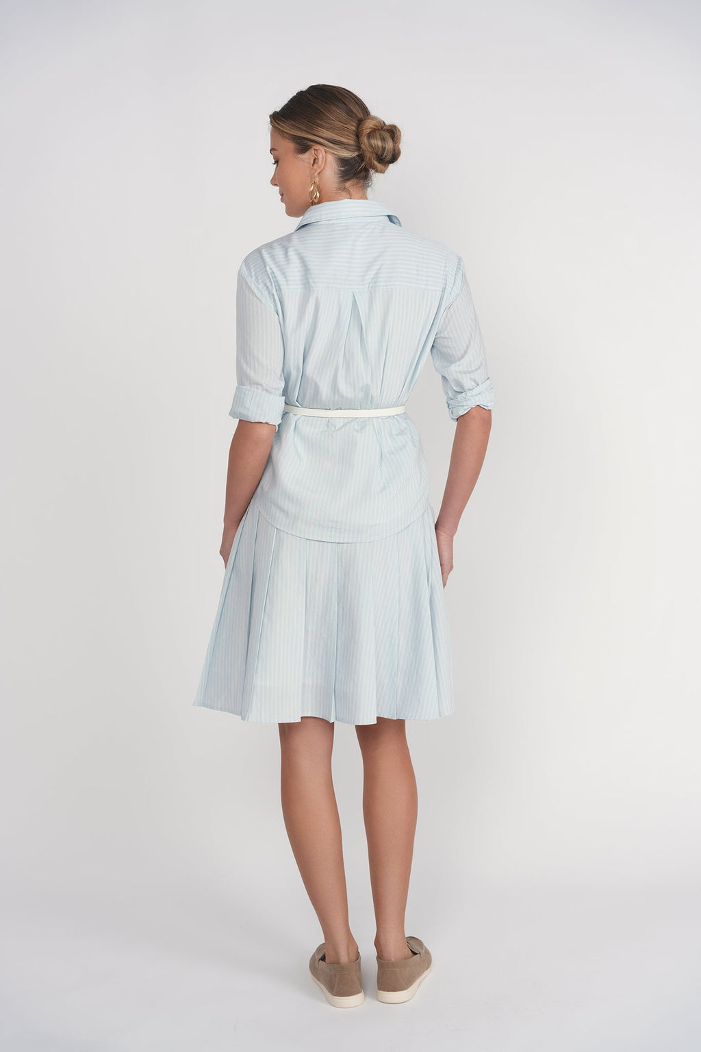 Pleated Skirt 25"- Light Blue Pinstripes