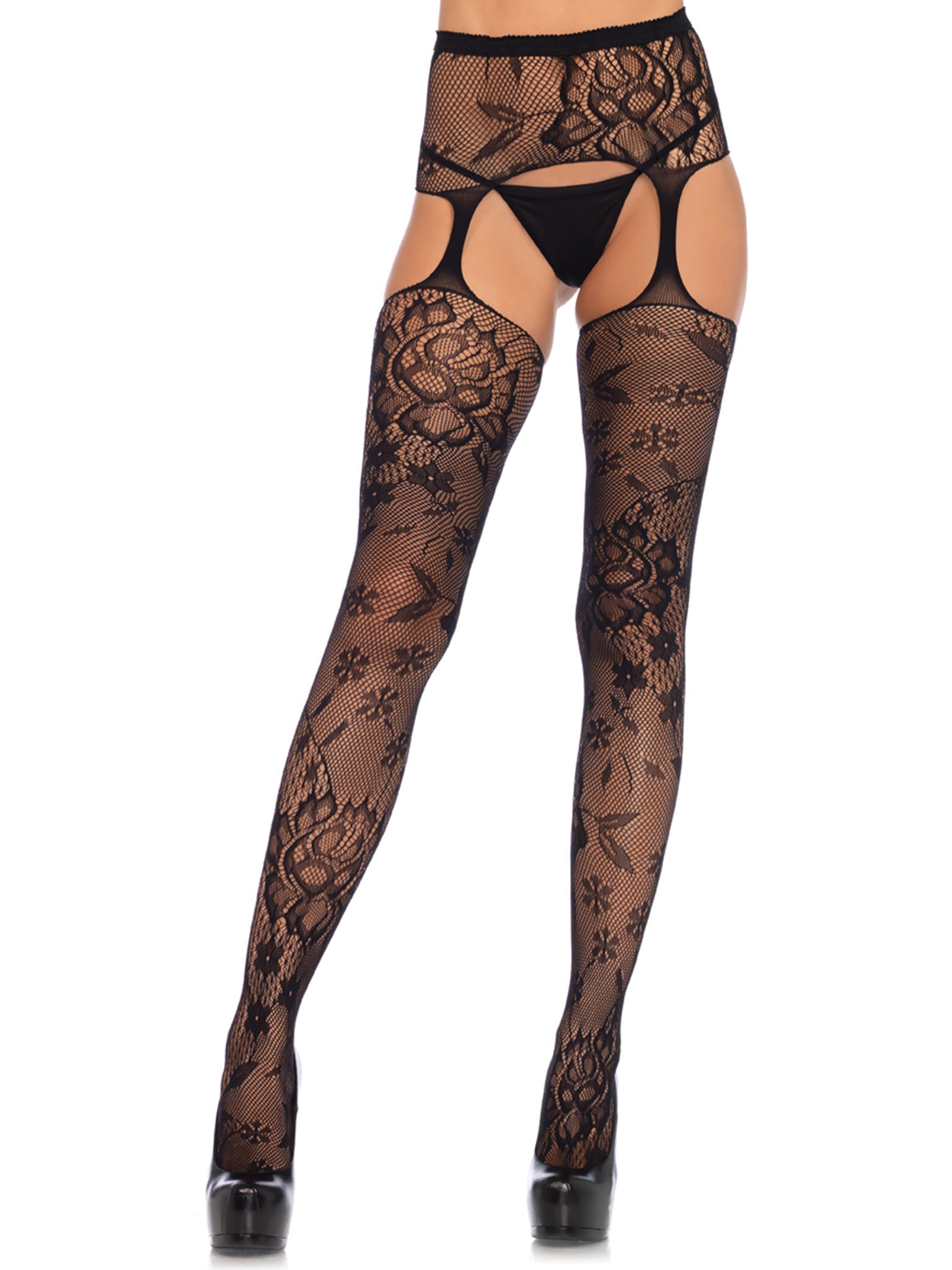 Floral lace stockings with att